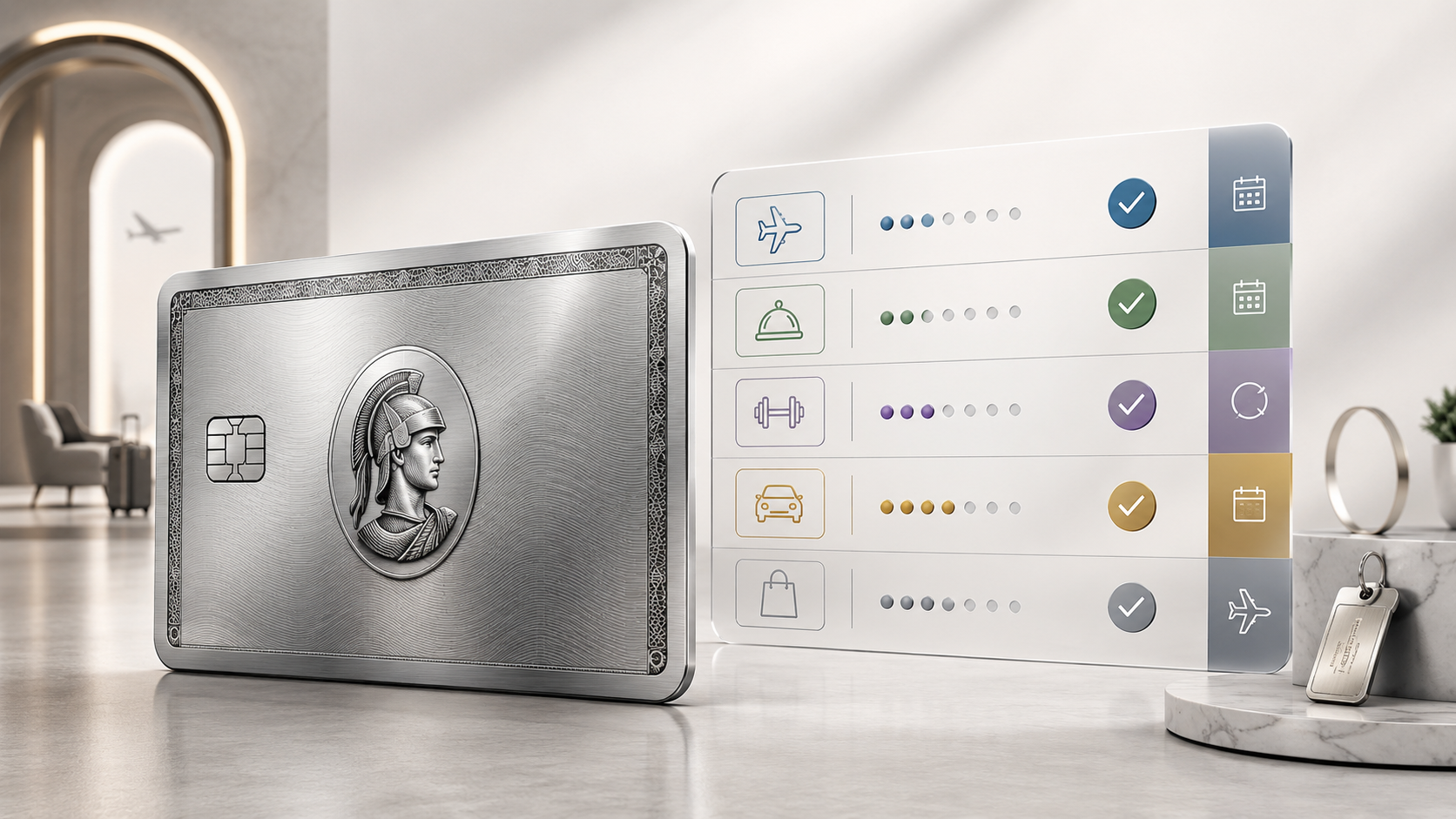 Benefits tracking dashboard with generic cards, credit card benefits, reminders, and perk status sections.